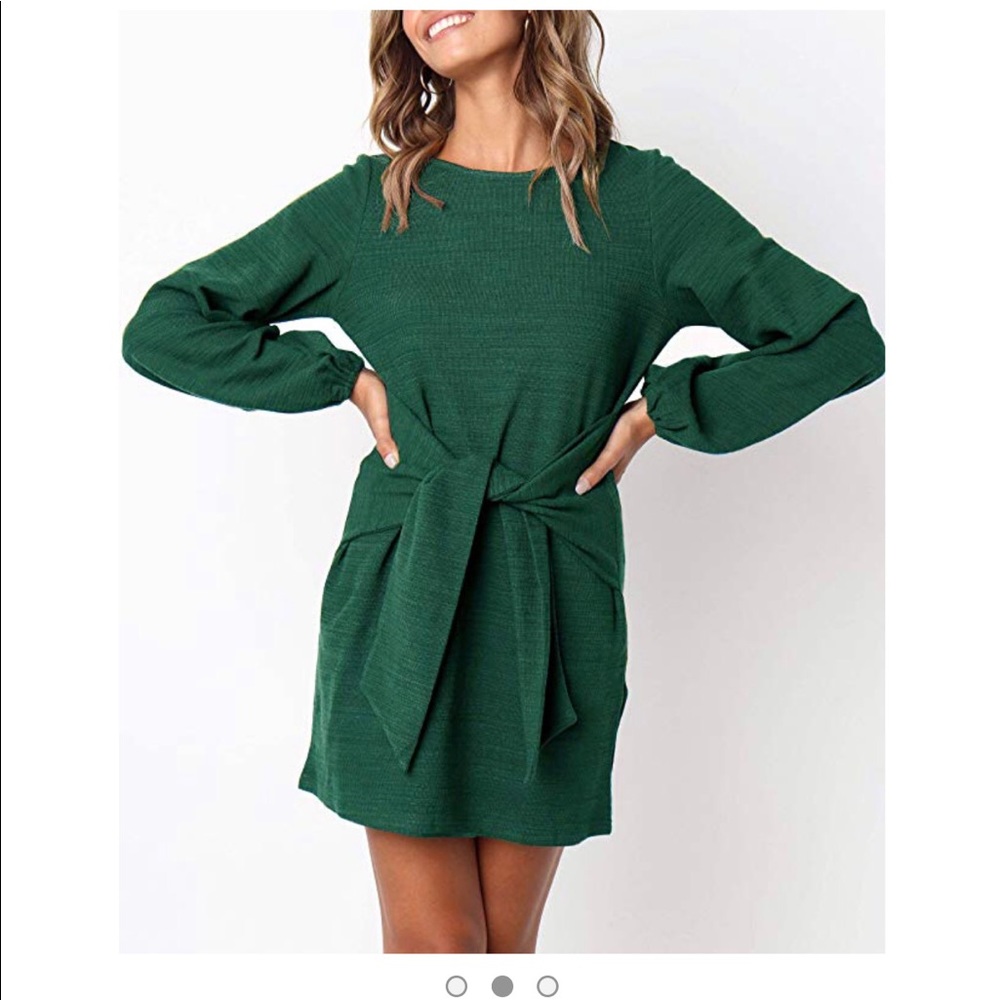 Cotton Long Sleeves Knitted Tie Waist Dress
